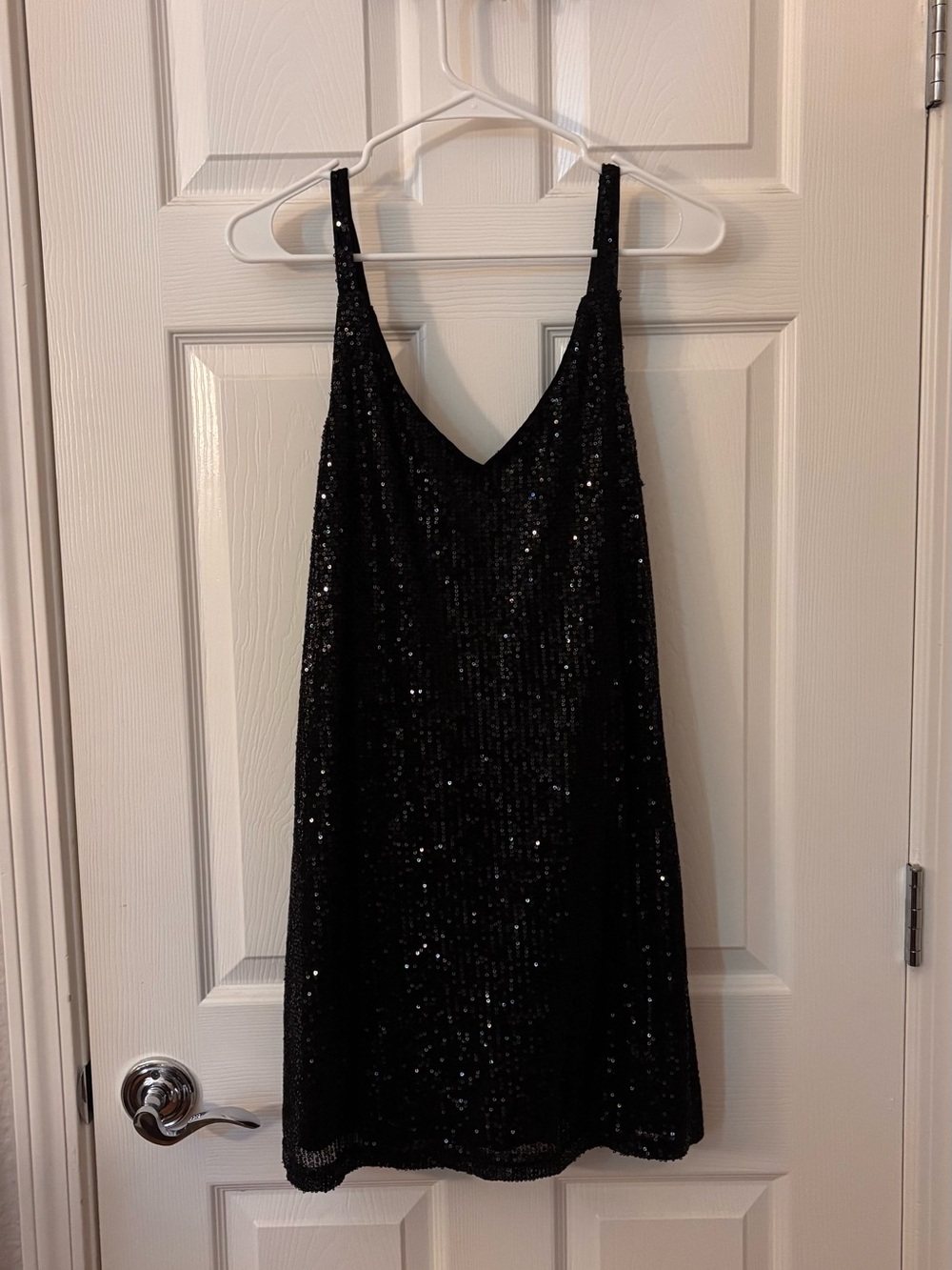 Black Sequin V-Neck Slip Dress